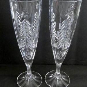 MIKASA Vintage 90’s Crystal CHRISTMAS TREE Champagne Flutes Set of 2